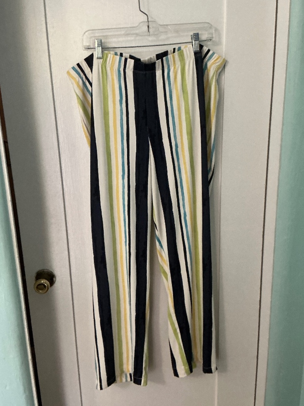 Serengeti Striped Pull-On Pants 1X | Coastal Wide Leg Lounge/Travel Pants